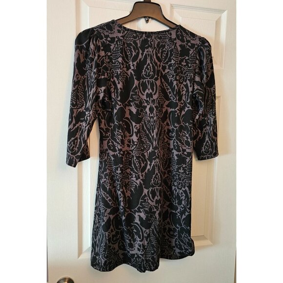 Black & Gray Floral Patterned 3/4 Sleeve Tunic/Dress By Reborn Sz L Dark Goth - Picture 2 of 8